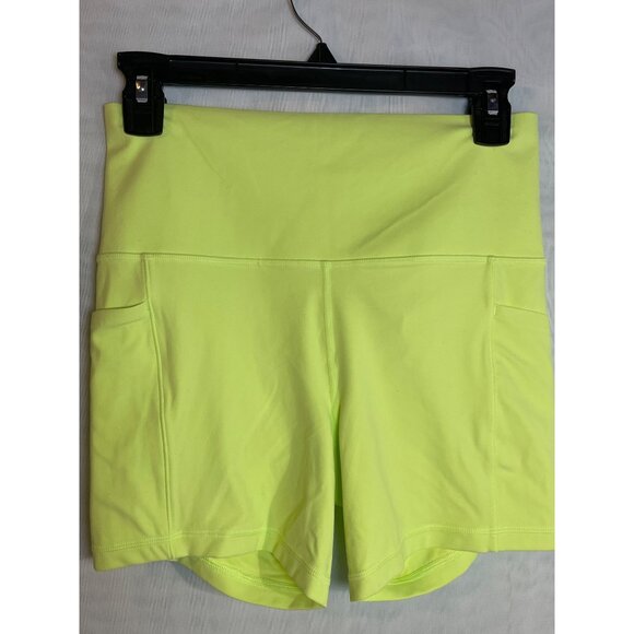 Athleta Salutation Stash 5" Womens High-Waisted Neon Yellow Shorts Size M Nylon/ - Picture 3 of 12